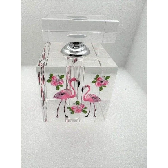 Beautiful Crystal Perfume Bottle with Hand Painted Flamingos - Picture 1 of 11